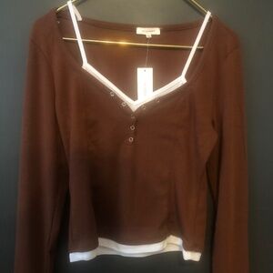 Chocolate brown ribbed top NWT